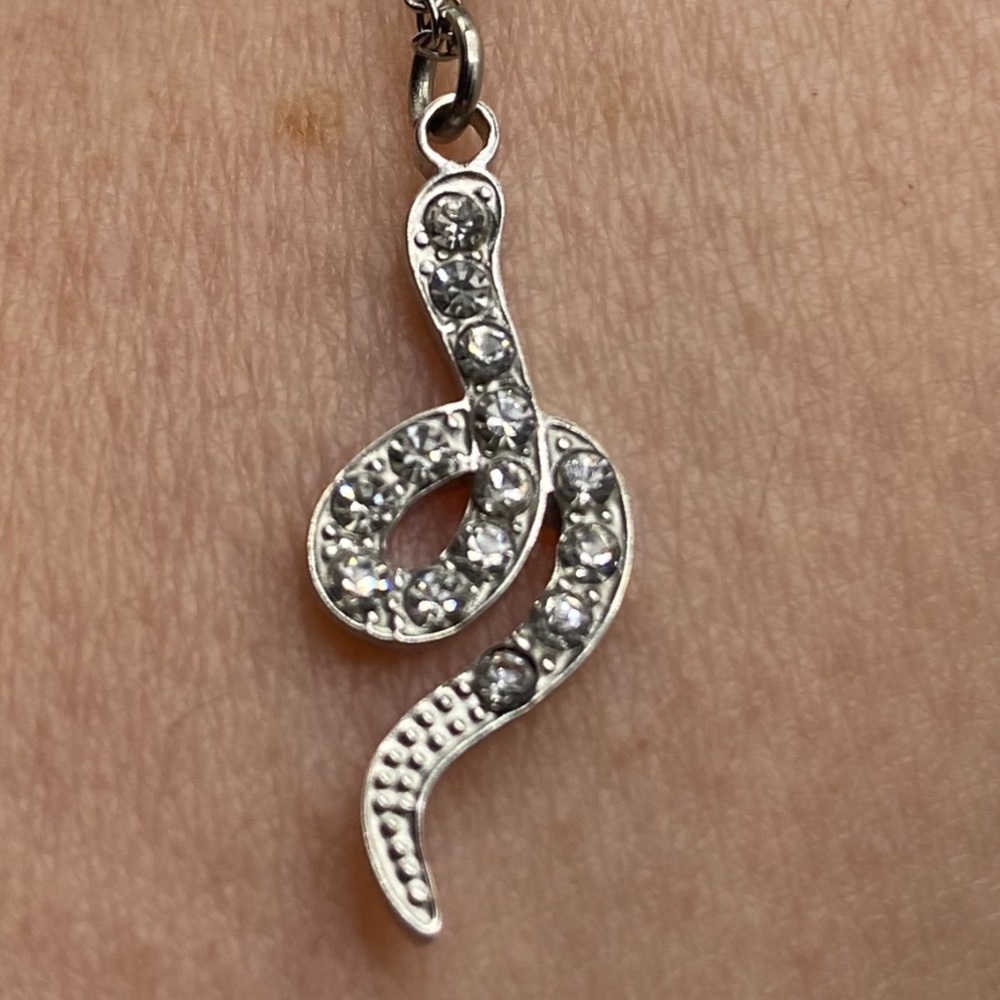 Serpentine stainless steel zirconia necklace